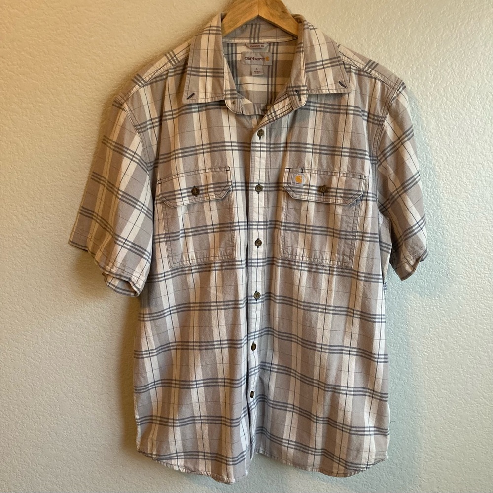 Men’s Carhartt Tan Plaid Button Front Shirt Original Fit Size Large